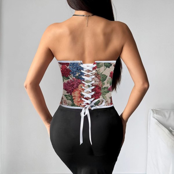 Tight fishbone corset, jacquard strapless tie, external shapewear vest