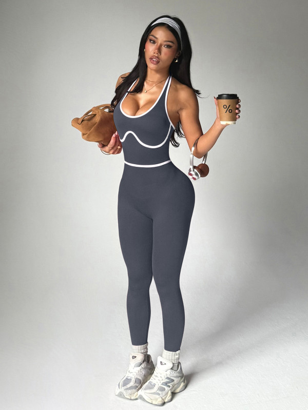 Color blocking sports yoga suit jumpsuit