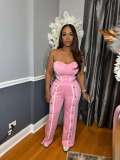 Split stitch wide leg straight leg breasted pants two-piece set
