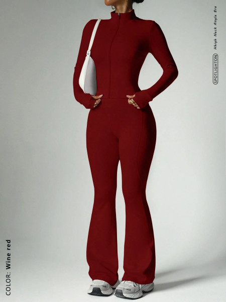 Zipper long sleeved pants flared pants yoga set