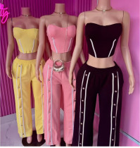 Split stitch wide leg straight leg breasted pants two-piece set
