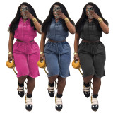 Elastic washed shorts set