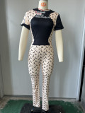 Moon print elastic base top and pants set