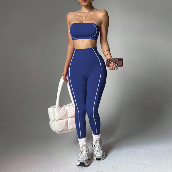 Color blocked chest top, pants, sportswear set