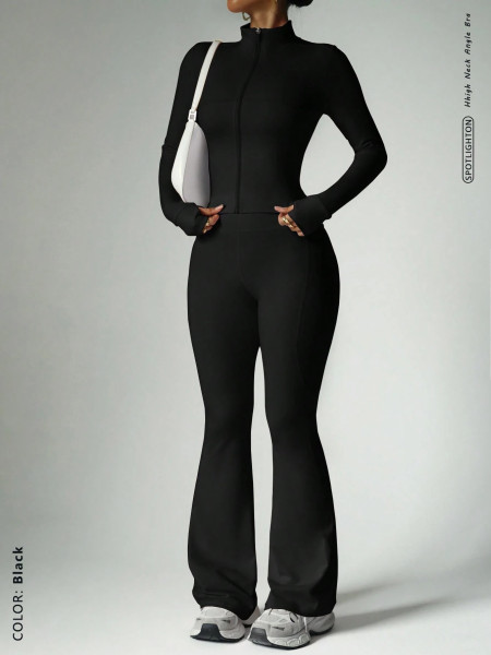 Zipper long sleeved pants flared pants yoga set