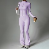 Zipper long sleeved pants flared pants yoga set