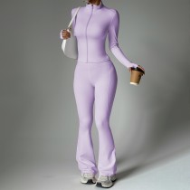Zipper long sleeved pants flared pants yoga set