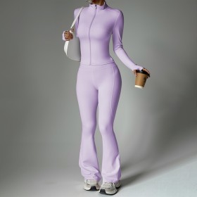 Zipper long sleeved pants flared pants yoga set
