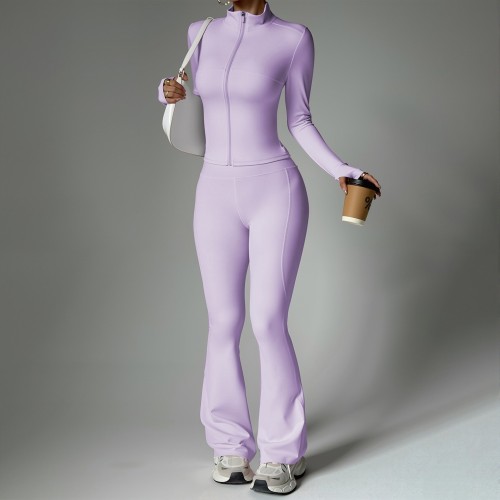Zipper long sleeved pants flared pants yoga set