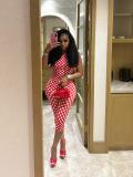 Printed elastic hanging neck backless jumpsuit