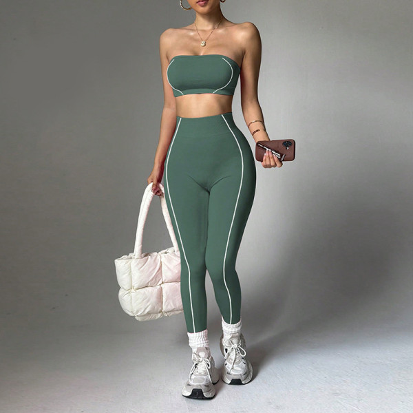 Color blocked chest top, pants, sportswear set