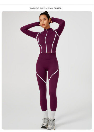 Small stand up collar zipper cardigan jacket tight sports suit