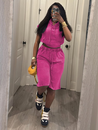 Elastic washed shorts set