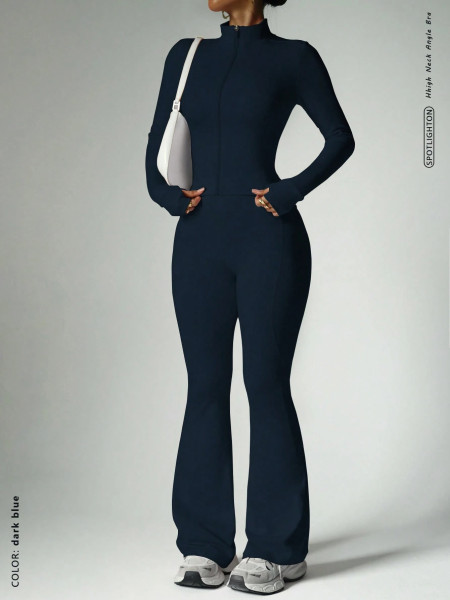 Zipper long sleeved pants flared pants yoga set