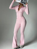 Zipper long sleeved pants flared pants yoga set