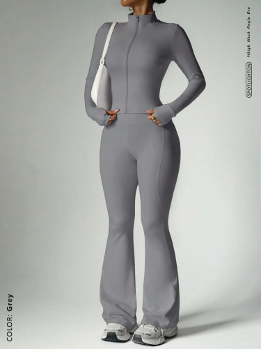 Zipper long sleeved pants flared pants yoga set