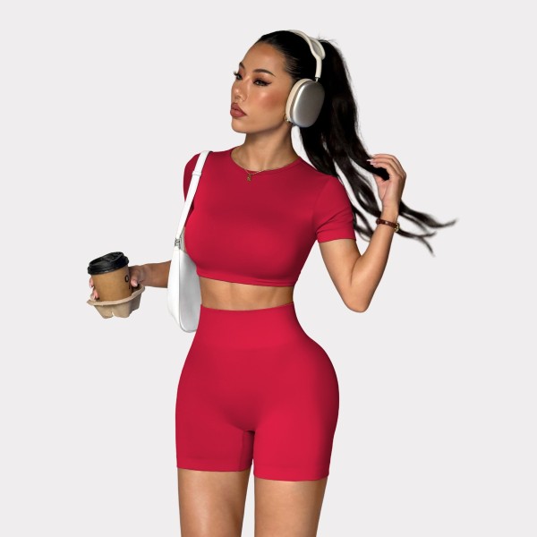 Beautiful back short sleeved yoga suit set