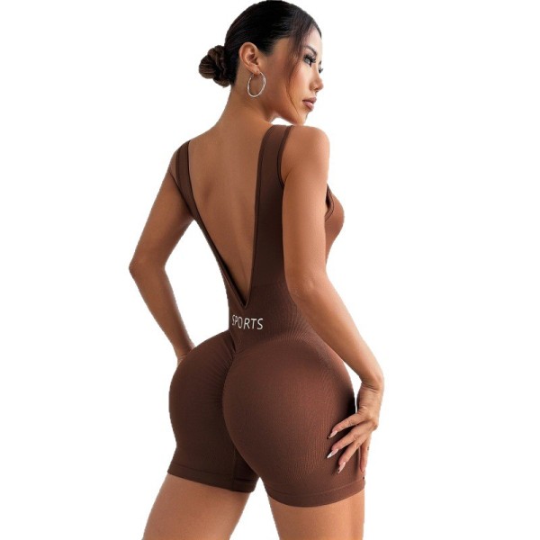 Deep V-waist yoga jumpsuit, fitness suit, tight fitting short style