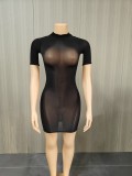 Super elastic glossy body sock skirt nightclub see through skirt