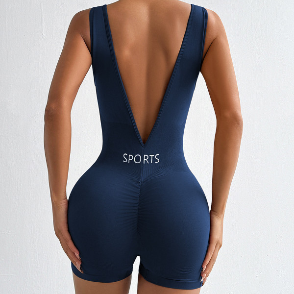 Deep V-waist yoga jumpsuit, fitness suit, tight fitting short style