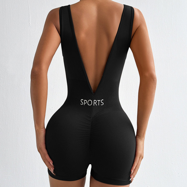 Deep V-waist yoga jumpsuit, fitness suit, tight fitting short style