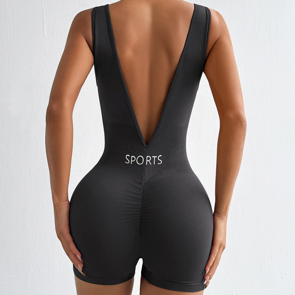 Deep V-waist yoga jumpsuit, fitness suit, tight fitting short style
