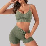 Shorts gathered, vest worn, yoga suit set