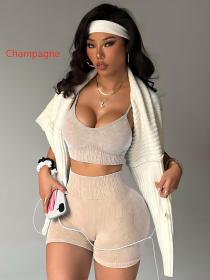 Shorts gathered, vest worn, yoga suit set