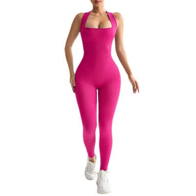 Seamless back tight fitting thread yoga jumpsuit