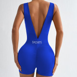 Deep V-waist yoga jumpsuit, fitness suit, tight fitting short style