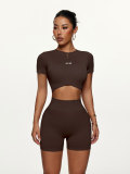 Elastic high waisted sports shorts set