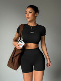 Elastic high waisted sports shorts set