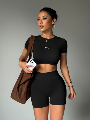 Elastic high waisted sports shorts set