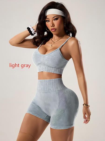 Shorts gathered, vest worn, yoga suit set