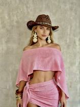 Slant collar off shoulder top with straps, hip hugging short skirt set