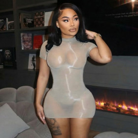 Super elastic glossy body sock skirt nightclub see through skirt