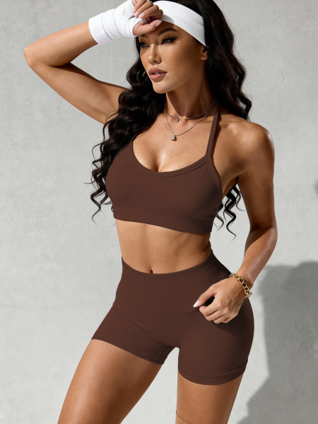 Hanging neck bra shorts yoga set