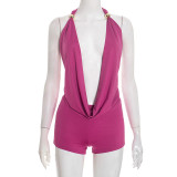 Swinging collar, hanging neck, big backless strap top, shorts two-piece set