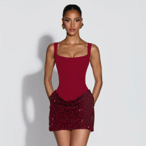 Strap patchwork sequin dress Strap patchwork sequin dress