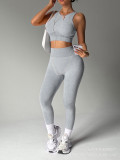 Short sleeved vest, high waist, hip lifting pants, yoga suit set