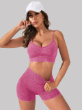 Shorts gathered, vest worn, yoga suit set