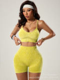 Shorts gathered, vest worn, yoga suit set