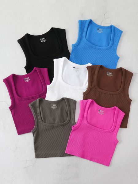 Large collar threaded yoga sports vest top
