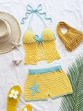 Yellow blue contrasting starfish crochet bikini hand woven top