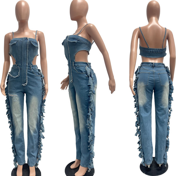 Strap top fringe jumpsuit