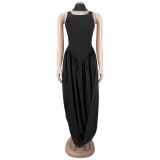Solid color split ribbon dress set