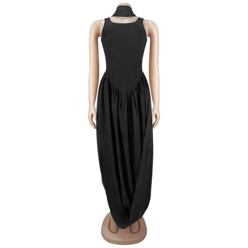 Solid color split ribbon dress set