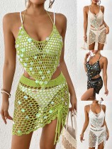 Splicing pure hand hook bikini two-piece cover up shirt