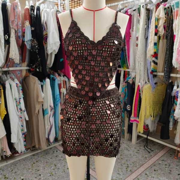 Sequin splicing pure hand hook bikini two-piece cover up