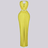 Solid color backless slit strapless dress